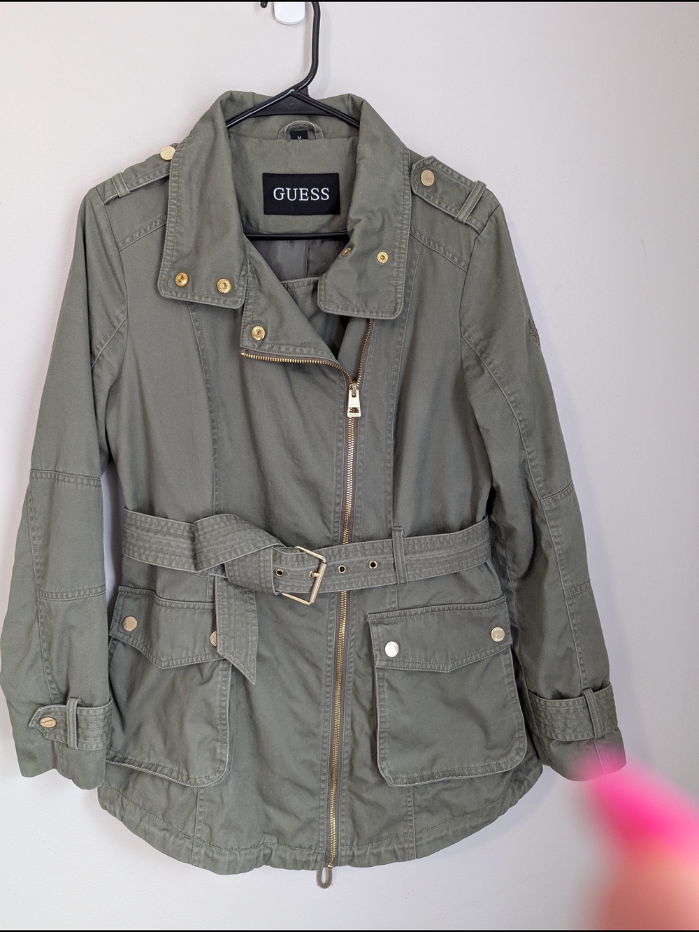 GUESS Women's Olive Utility Belted Jacket